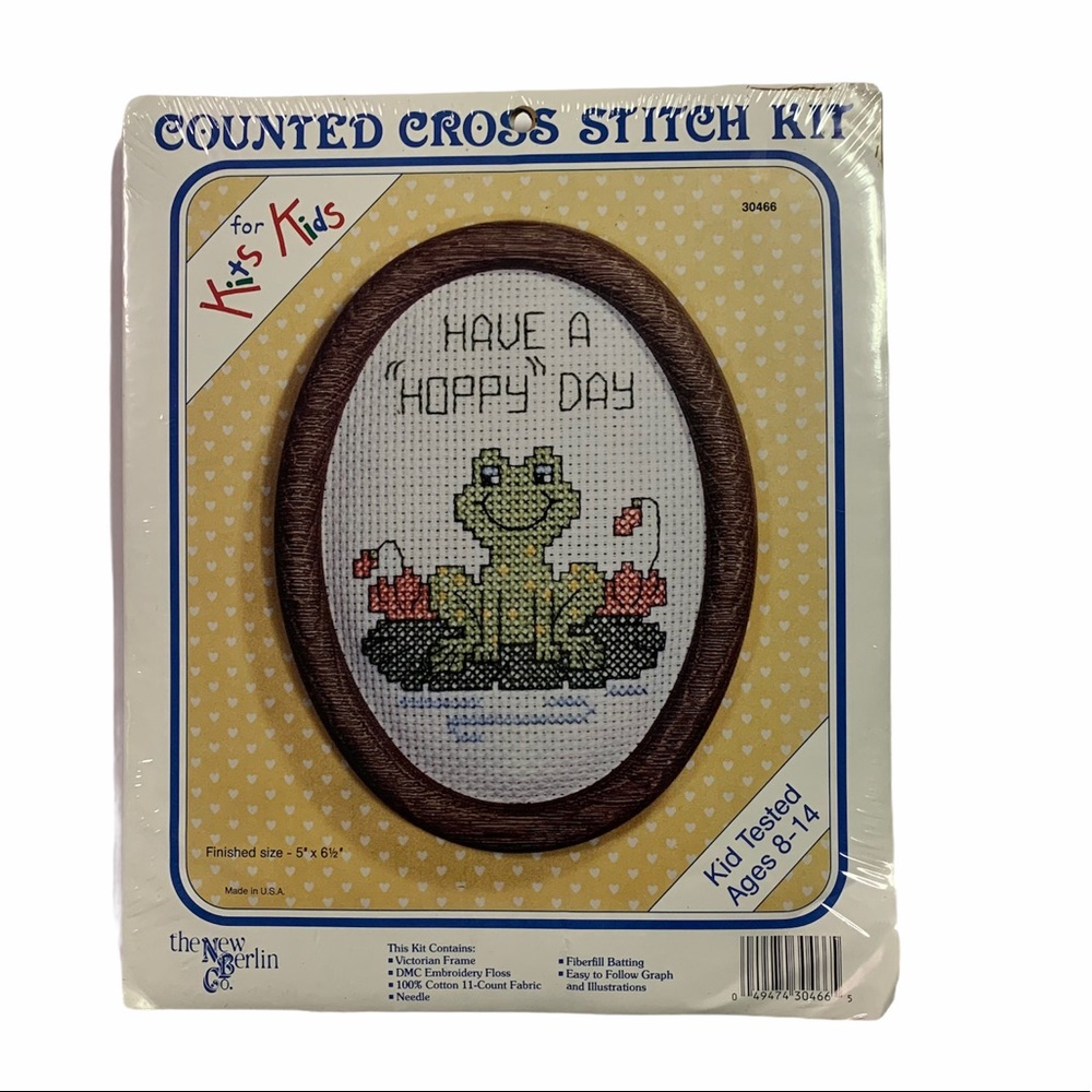 Counted Cross Stitch Kit frog "have a hoppy Day" craft NEW made in USA